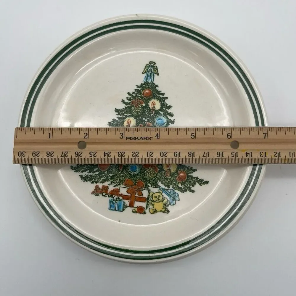Christmas Tree Plates Lot of 3 Salad Dessert White Ceramic Round Traditional Set